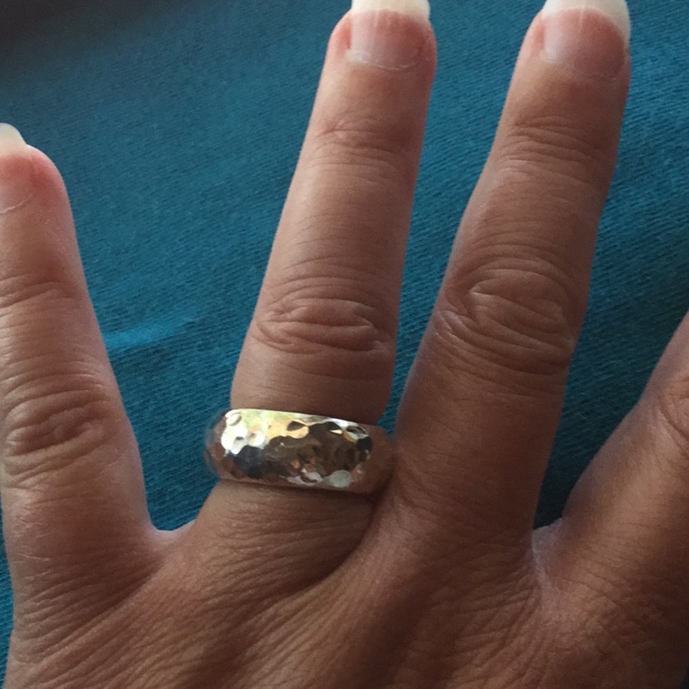 Solid Sterling Silver Hammered Band Ring - image 2